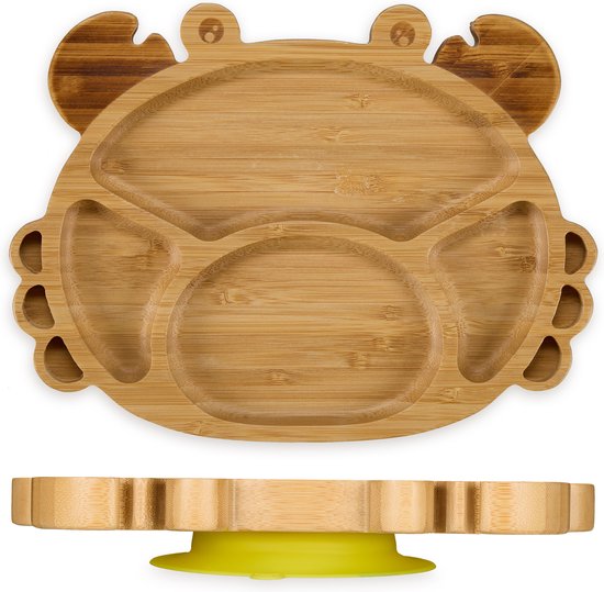 Relaxdays kinderbord met zuignap - bamboe - krab - vakjesbord - babybord - bpa-vrij van Relaxdays
