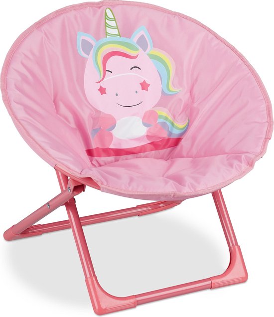 Relaxdays kinderstoel moon chair - inklapbaar - binnen - buiten - eenhoorn - HBD 48x51x48 cm - roze van Relaxdays
