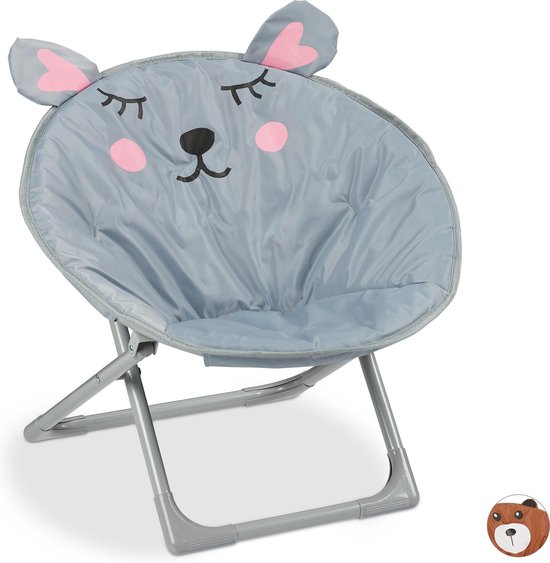 Relaxdays kinderstoel moon chair - inklapbaar - binnen - buiten - muis - HBD 51,5x51x48 cm - grijs van Relaxdays