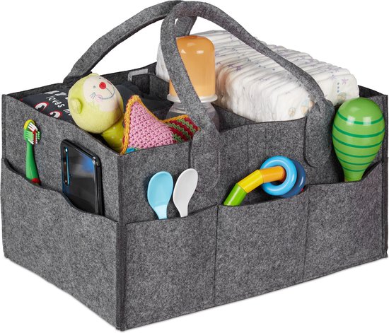 Relaxdays luiertas baby - 11 vakken - uitneembare schotjes - draagbare verzorgingstas - donkergrijs van Relaxdays