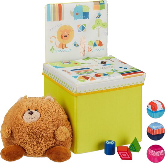 relaxdays opbergbox - opvouwbaar - kinderen - speelgoedkist - poef - hocker - opbergruimte Dieren van Relaxdays