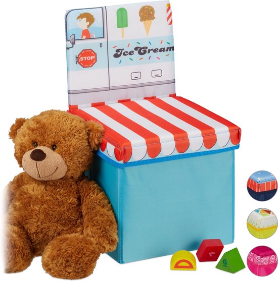 relaxdays opbergbox - opvouwbaar - kinderen - speelgoedkist - poef - hocker - opbergruimte Icecream van Relaxdays