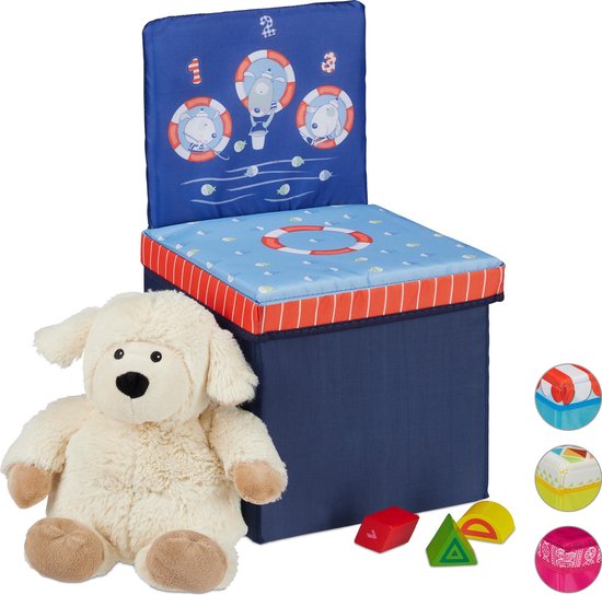 relaxdays opbergbox - opvouwbaar - kinderen - speelgoedkist - poef - hocker - opbergruimte Sea Life van Relaxdays