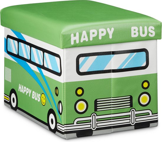 Relaxdays poef voor kinderen - met opbergruimte - speelgoedkist - kunstleer - 37 l - 32 x 48 x 32 cm - groen van Relaxdays