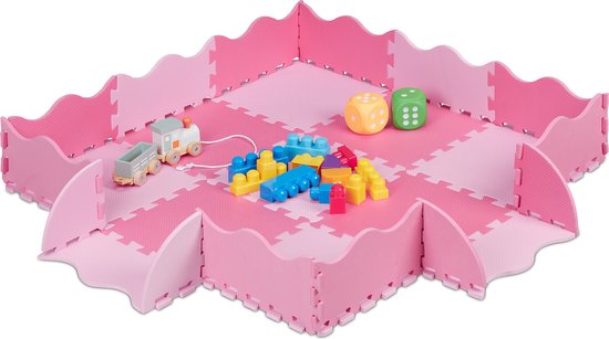 Relaxdays speelmat - 25-delig - foam - 0,77 m² - met rand - roze-lichtroze van Relaxdays
