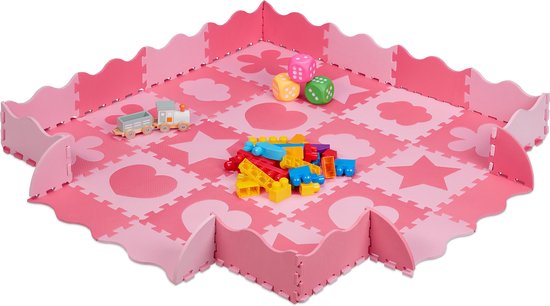 Relaxdays speelmat - 52-delig - foam - 1,4 m² - met rand - diverse motieven - roze-lichtroze van Relaxdays