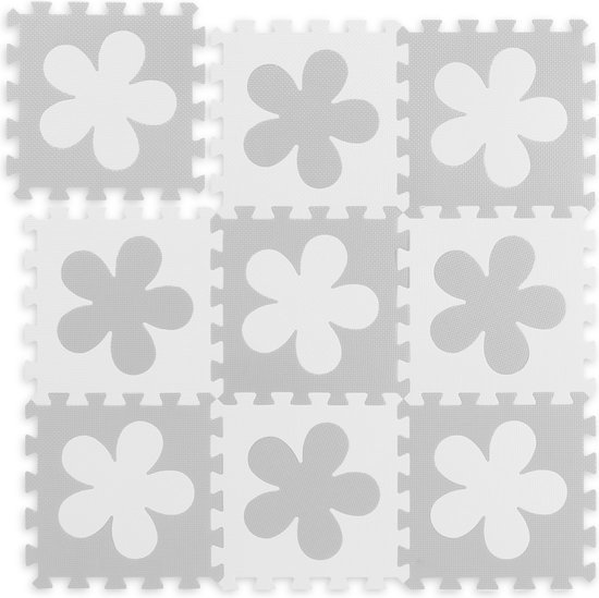 Relaxdays speelmat - foam bloemen - 9-delig - 91,5x91,5 cm - wit-grijs van Relaxdays