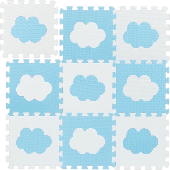 Relaxdays speelmat - foam wolk - 18 puzzelstukken - 91,5x91,5 cm - wit-blauw van Relaxdays