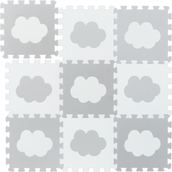 Relaxdays speelmat - foam wolk - 18 puzzelstukken - 91,5x91,5 cm - wit-grijs van Relaxdays