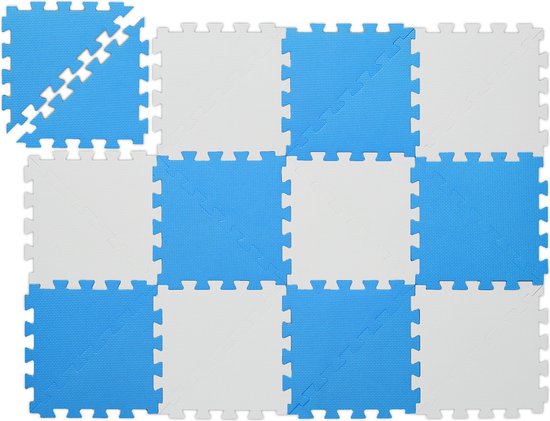 Relaxdays speelmat puzzel - 12-delige mat - 114x86 cm - zonder schadelijke stoffen - EVA-schuim - blauw-wit van Relaxdays