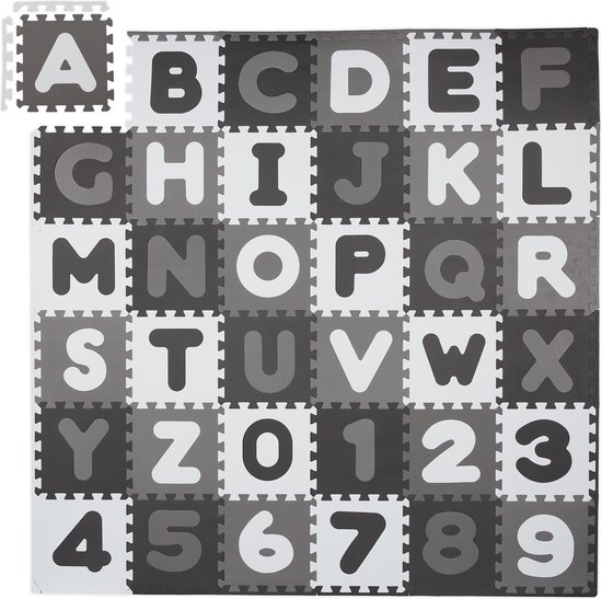 Relaxdays speelmat puzzel - cijfers en letters - 172x172 cm - 60-delig - schuimrubber - wit-grijs van Relaxdays