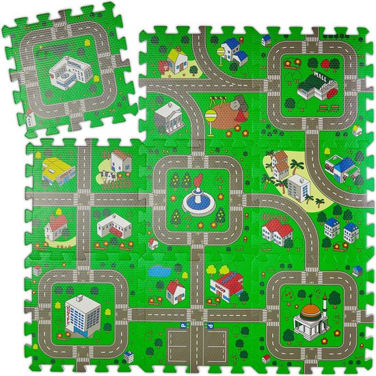 Relaxdays speelmat verkeer - 90x90 cm - 9-delige puzzelmat - kinderen - baby's - foam van Relaxdays