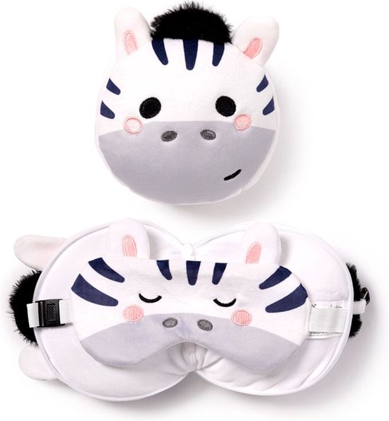 Relaxeazzz Adoramals Bali the Zebra Plush Travel Pillow & Eye Mask- Nekkussen + Masker van Relax