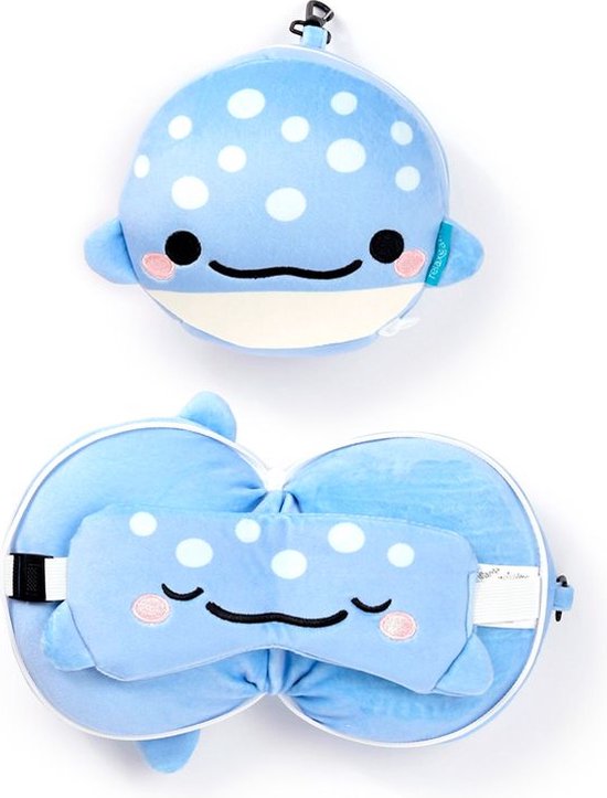 Relaxeazzz Adoramals Blu the Dolphin Plush Travel Pillow & Eye Mask Nekkussen + Masker Dolfijn Height 17cm Width 17cm Depth 11cm Open 16 x 28 x 6cm van Relax