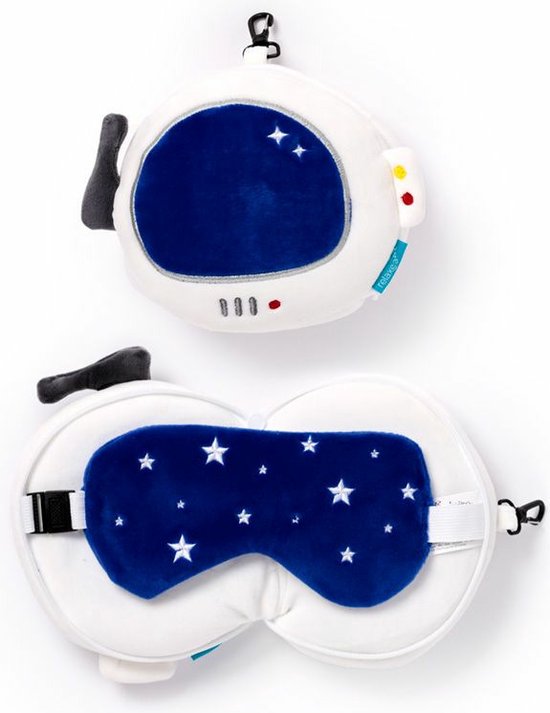 Relaxeazzz Ruimtevaart knuffel/reiskussen/slaapmasker - 2-in-1 set - voor kinderen- in vliegtuig of auto van Relaxeazzz
