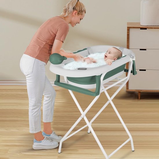 REN® baby badje met standaard - baby badje - babybadje met standaard - Thermoplastisch elastomeer -Groen- 55cm x 40cm x 91cm ; 5 kg van Merkloos