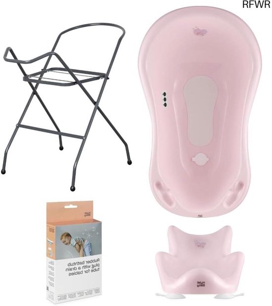 RFWR® Babybadje met Standaard en Stop - Comfortabele en Veilige Verzorgingsset voor Pasgeborenen - Roze