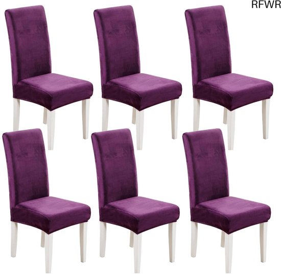 RFWR® Dikke en zachte fluwelen eetkamerstoelhoezen - Set van 6 - Stretch slipcovers paars van RFWR®