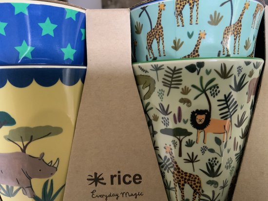 Rice melamine drinkbekerset kinderen, Funky Prints, medium, 6 stuks ( blauw) van Rice