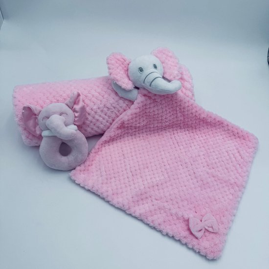 RICH DAYS Luxe Babycadeau Roze - Magneetdoos met Knuffeldoekje Olifant & Wafeldekentje van Merkloos