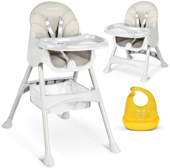 Ricokids Milo Serie - Kinderstoel met Tafel - Grijs - Inclusief Slabbetje