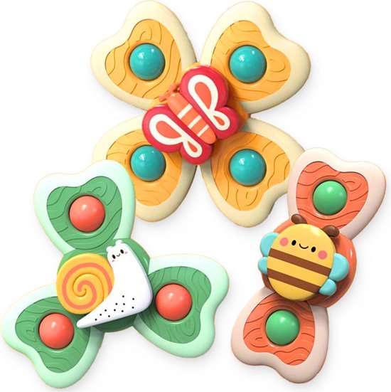 Rieba® Badspeelgoed Spinners met Zuignap - 3 stuks - Badspinner Kind - Fidget Spinner Autoraam - Sensorisch Speelgoed