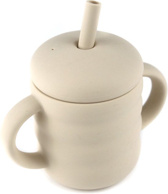 Rietjesbeker Beige | Drinkbeker | Baby | Peuter | Siliconen van Kleine Giraf