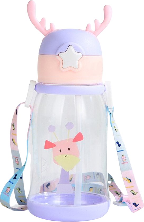 Rietjesbeker Kind - Drinkbeker met Rietje en Strap - 600ml - Fles - Anti-lek dop - 2+ jaar van Mepal