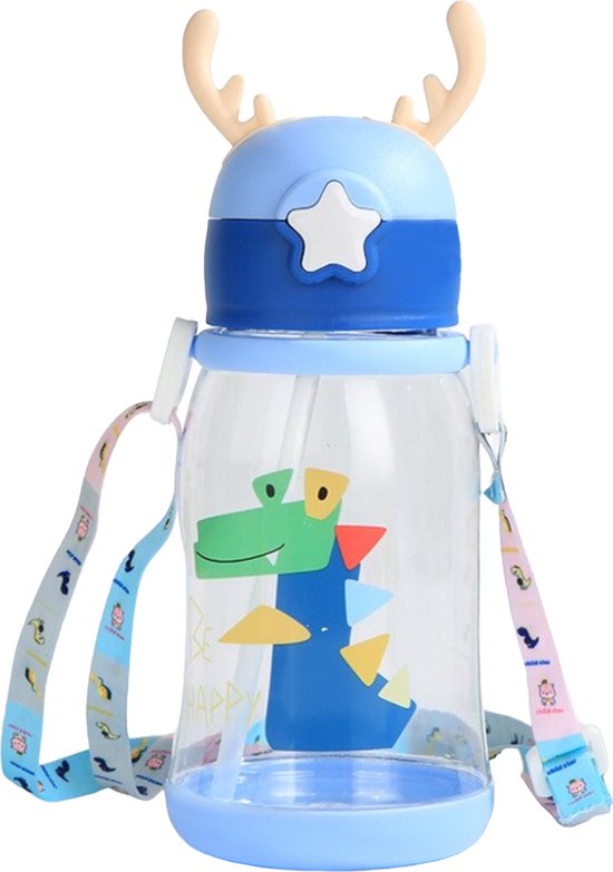 Rietjesbeker Kind - Drinkbeker met Rietje en Strap - 600ml - Fles - Anti-lek dop - 2+ jaar van Little Dutch