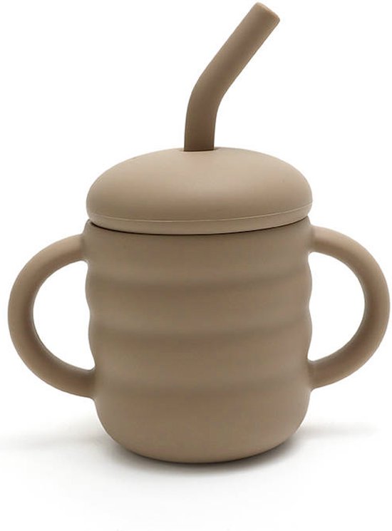 Rietjesbeker Taupe - Drinkbeker - Baby - Peuter - Siliconen van Konges Slojd