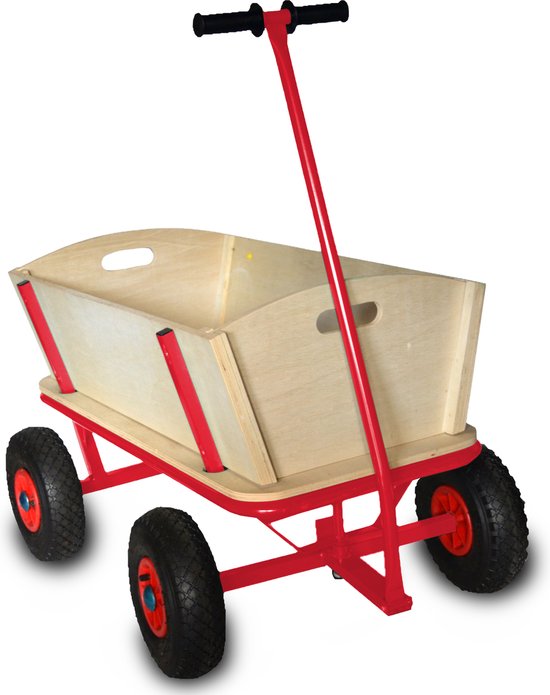 Rijoka houten Bolderkar - Luchtbanden Bolderwagen - 100kg Draagkracht - 100L Inhoud - 92x60x100cm van Rijoka