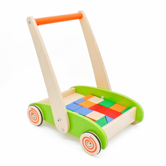 Rijoka Houten Loopwagen met Blokken – Duurzaam, Educatief en Stevig – Vanaf 1 jaar