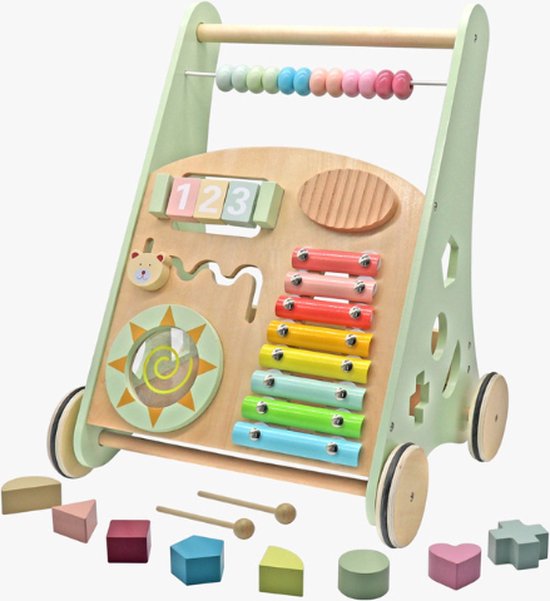 Rijoka Loopwagen Hout voor Baby +/- 1 jaar | Babywalker | Educatieve looptrainer | Anti-Slip wieltjes | 38 x 32 x 46cm – Groen van Rijoka