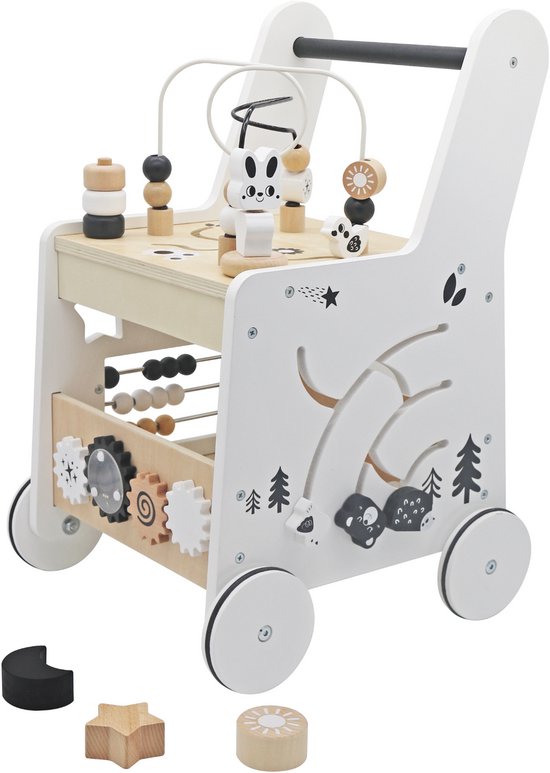 Rijoka Loopwagen Kubus Hout voor Baby +/- 1 jaar | Babywalker | Educatieve looptrainer | 33 x 33 x 47cm | Wit van Rijoka
