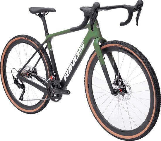 Rinos Sandman 7 Gravel Bike – carbonframe,, GRX 820 24 versnellingen, hydraulische schijfremmen, lichtgewicht, allround fiets voor elk terrein, Zwart Groen 54 van Rinos