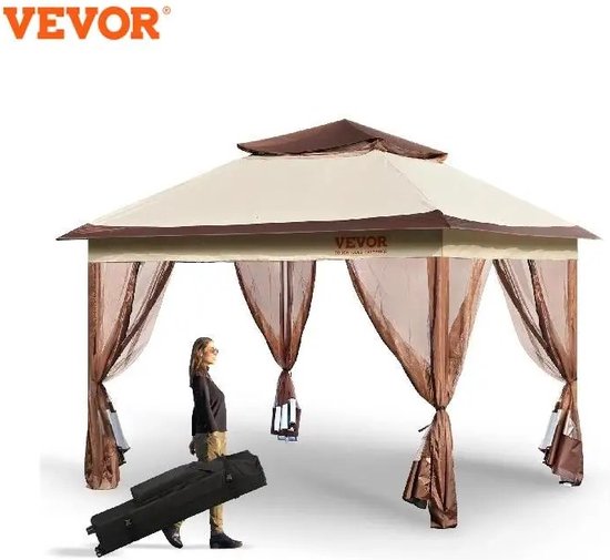 RM Store® - Inklapbare Tent - Waterdichte Tent - Inklapbare Outdoor Tent - Tent Voor Achtertuin - Feesttent - Inklapbaar - Inclusief Opbergtas Op Wielen - Khaki/Bruin van RM Store®