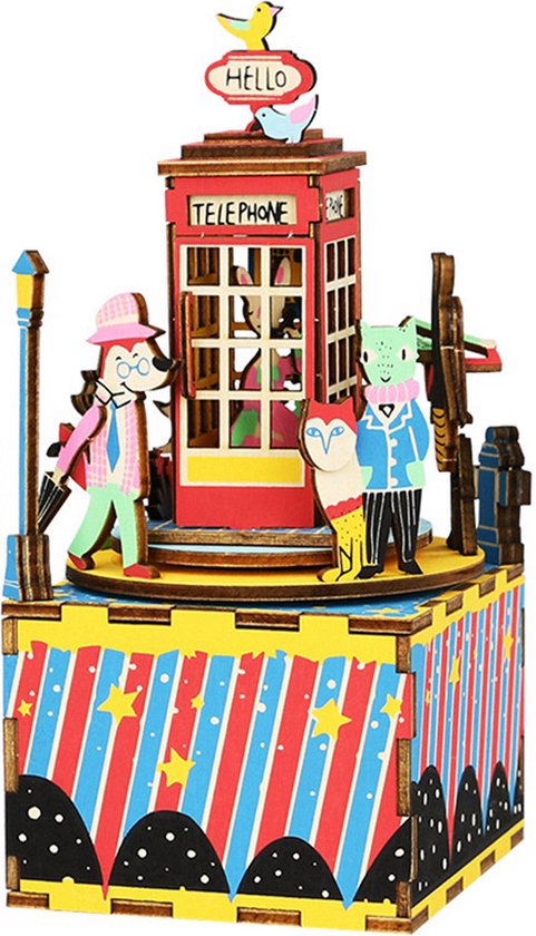 Robotime - Muziekdoos - DIY - 3D - Phone Booth - Houten Modelbouw van Robotime