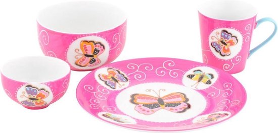 Rocaflor Cadeauset servies Vlinder roze (Bord/Kom/Kommetje en Mok) van Rocaflor