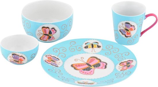 Rocaflor Cadeauset servies Vlinder zeeblauw (Bord/Kom/Kommetje en Mok) van Rocaflor