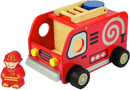rode brandweerauto | I'm Toy kiddy vehicle | houten voertuig - speelgoed | brandweerauto | peuters en kleuters van I'm Toy