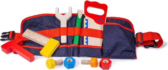 Rode Gereedschapsgordel met Houten Gereedschap - Bigjigs - Met Klipsluiting - 10-Delig van Rode