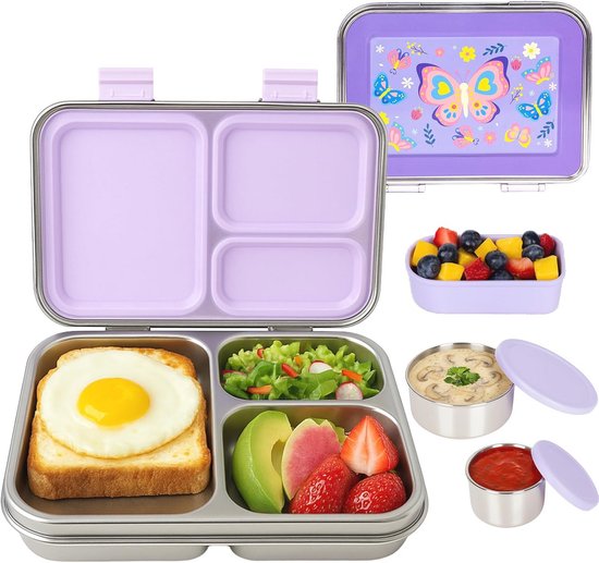 Roestvrijstalen Bento Box Kids 950ml - Lekvrije Broodtrommel met 3 Compartimenten
