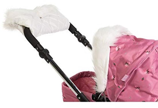 Roma Poppen Kinderwagen Bont Handmuff - wit van Merkloos