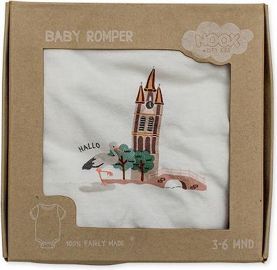 Romper Delft - 3-6 maanden - 100% zacht katoen - fairly made - in mooie geschenkverpakking van Merkloos