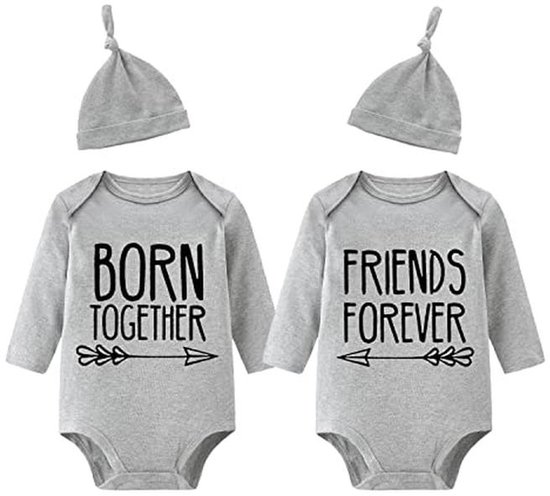 Romper set voor tweelingen - Schattige matching bodysuits en babyslabbetjes voor jongens en meisjes van Merkloos