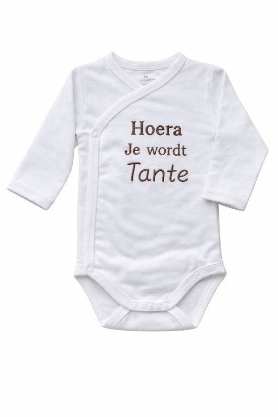 Romper zwangerschapsaankondiging – Hoera je wordt Tante – Baby romper aankondiging zwangerschap – Cadeau voor Tante - Unisex babykleding - omslagromper - 100% katoen - baby aankondiging - originele zwangerschaps reveal van Merkloos
