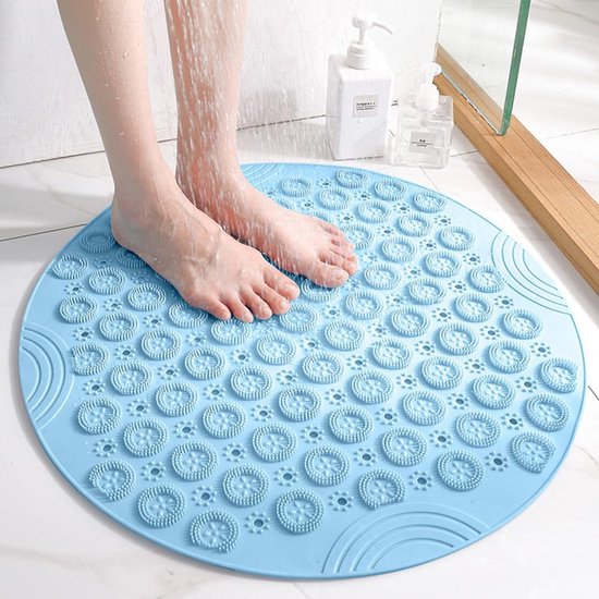 Ronde Douchemat - Antislip Mat - Veilig Douchen - Sterke Zuignappen - 55 cm Diameter - Blauw