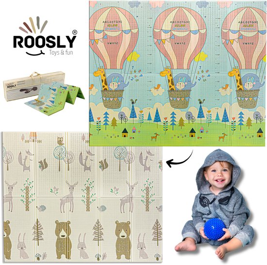 Roosly Speelmat Baby - Speelkleed Baby - Inclusief Opbergtas - babygym - Dubbelzijdig en opvouwbare Foam XPE 180 x 200 cm - speelgoed - Veilig & Zacht - model Balloon van Merkloos