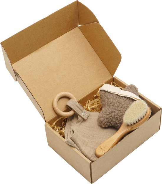 Rosey´s® - Baby giftset - Taupe de Luxe - houten baby haarborstel - speenknuffel - speenhanger - knuffeldoekje - kraamcadeau - baby speelgoed 0 jaar - babyshower - kraamcadeautje - Geschenkset Baby - Geboorte Cadeau - Baby Geschenkset - baby cadeau van Rosey´s