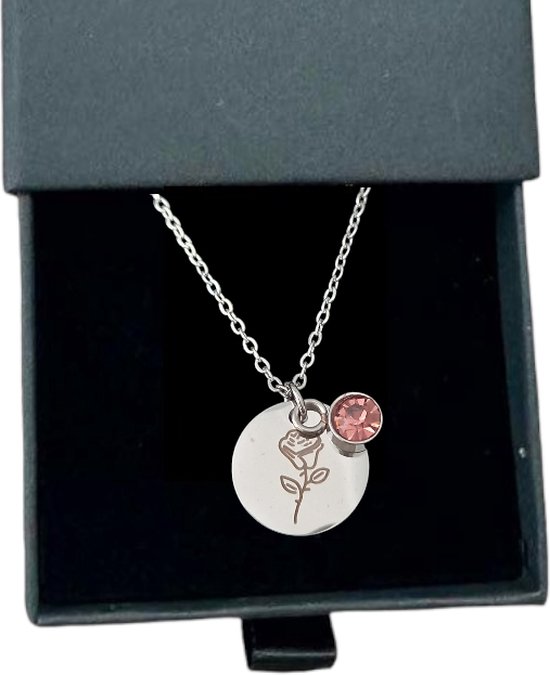 Rosey’s® - Geboortesteen ketting juni - geboortesteen juni - Zilver - geboortesteen - persoonlijke ketting - birth flower - babyshower - kraamcadeau - cadeau vrouw - geboortesteenketting - verjaardag vrouw - Geboortesteenketting Juni van Merkloos
